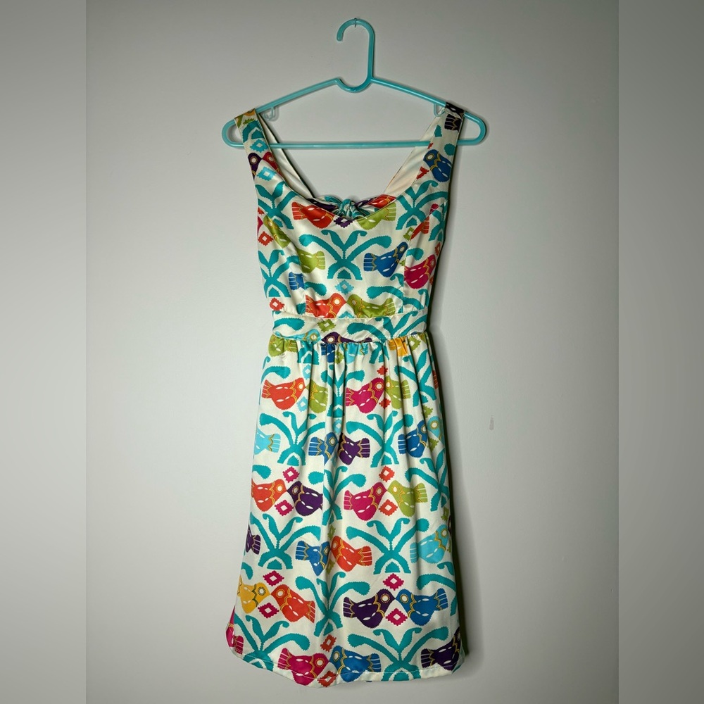 Judith March Junior Large (women's Medium)‎ Multicolor Mini Dress Bird Pattern